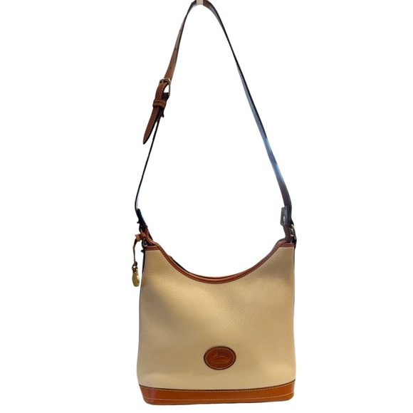 Dooney & Bourke VINTAGE Hobo Bone Brown Pebbled Leather Bag Shoulder Crossbody - Picture 1 of 13